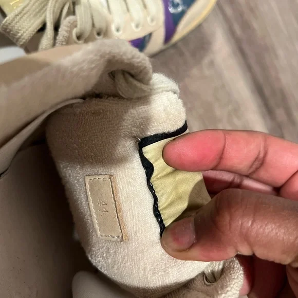 Gucci Style Beige and Purple Sneakers with Orange Stripes - Picture 5 of 6